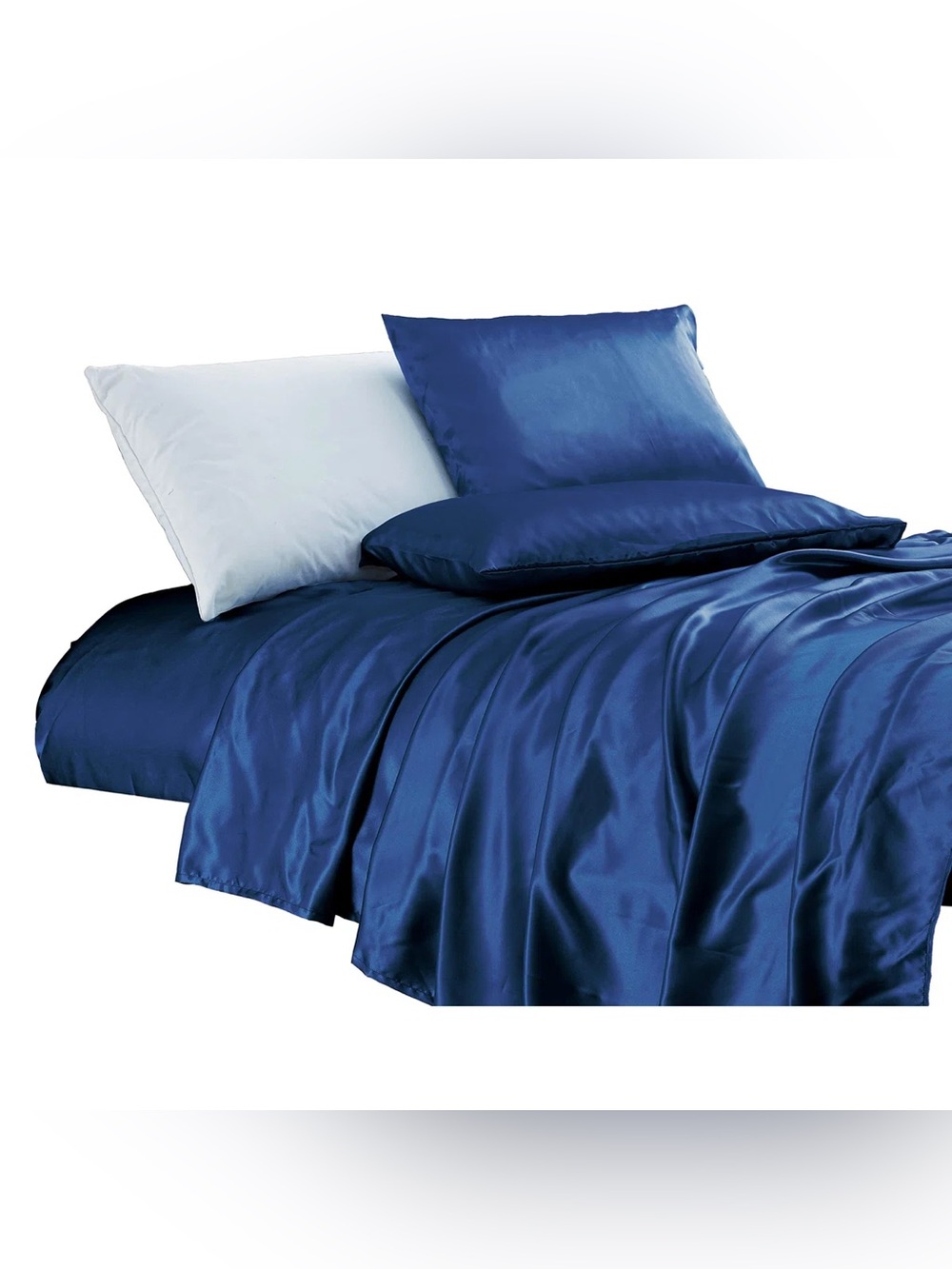 Silky Deep Blue Queen Satin Sheet Set - Luxurious Bed Bedding